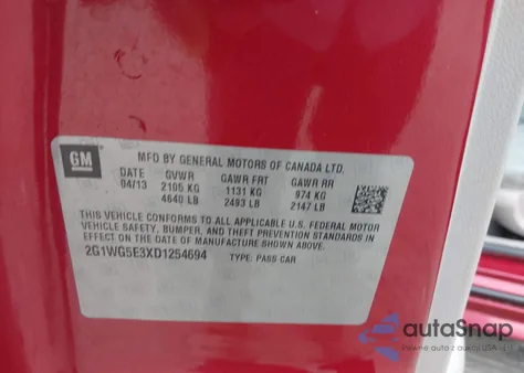 2013 Chevrolet Impala Lt из США, поврежденный, VIN 2G1WG5E3XD1254694